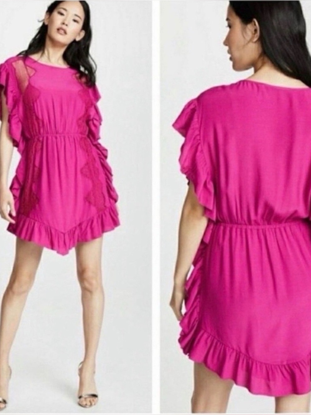 NWT IRO Fuchsia Ruffle Lace-Panel Dress size 34/XS